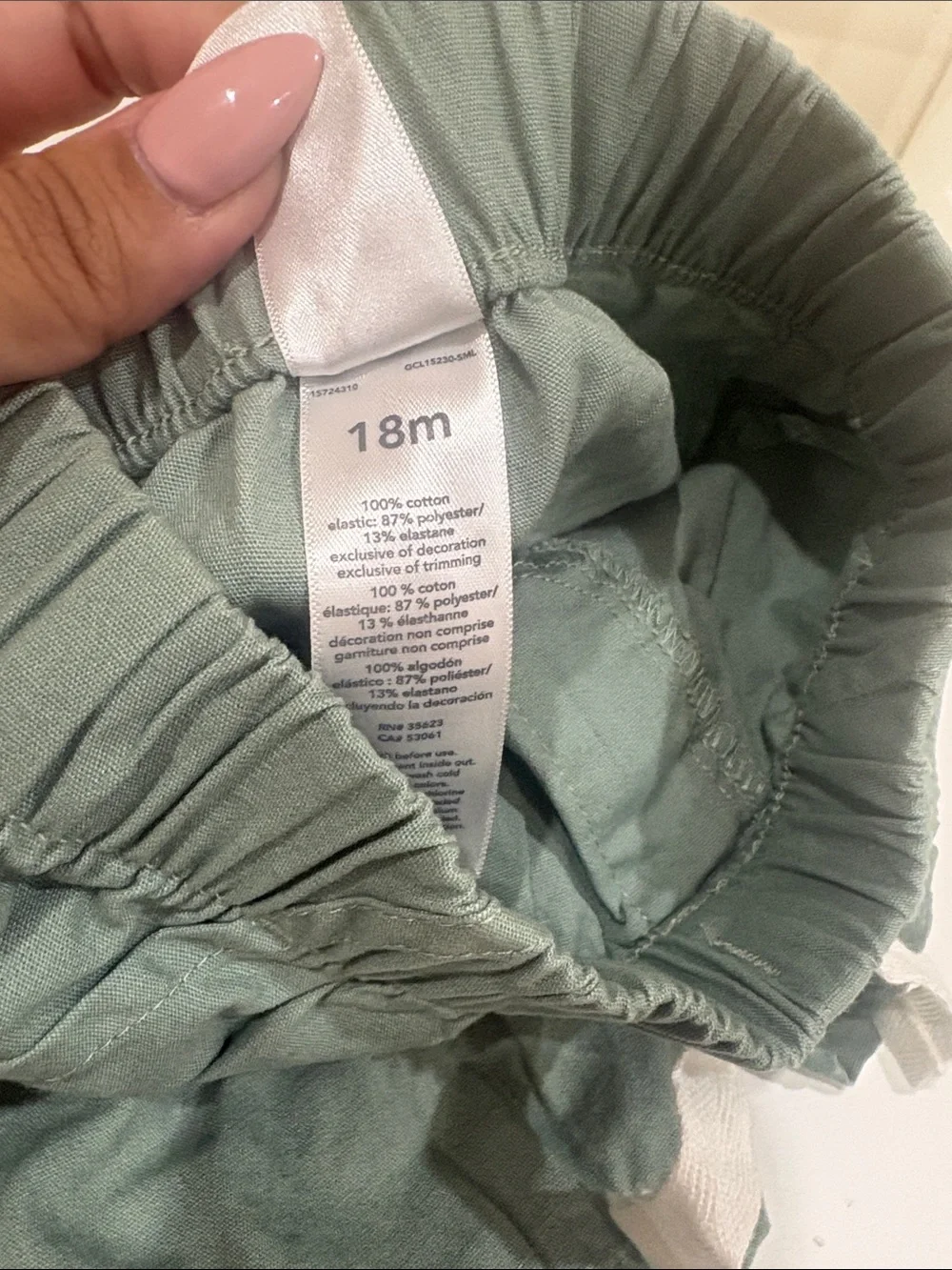 Carter's Light Sage Green Elastic Waist Baby Shorts